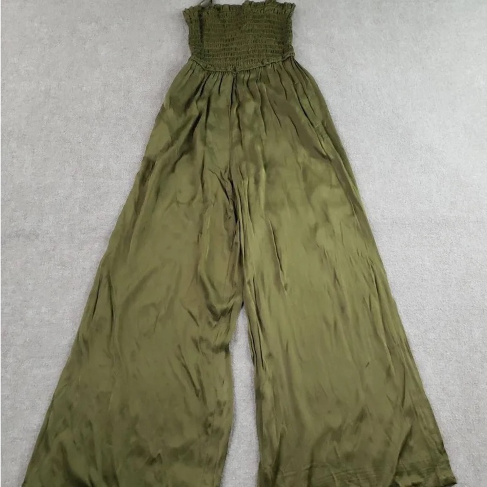 Pilcro Olive Green Smocked Bodice Wide-Leg Jumpsuit - Picture 4 of 5